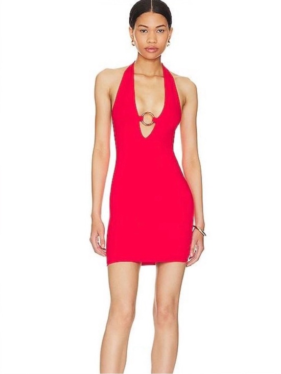 Lovers + Friends Dresses & Skirts - Lovers + Friends Danielle Red Halter Mini Dress with Front Ring